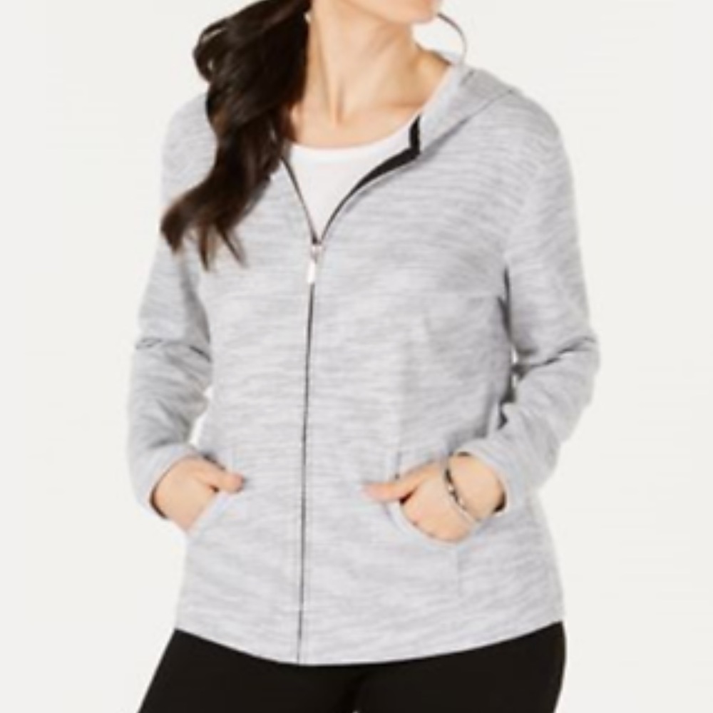 Karen Scott Womens Striped Hoodie Jacket